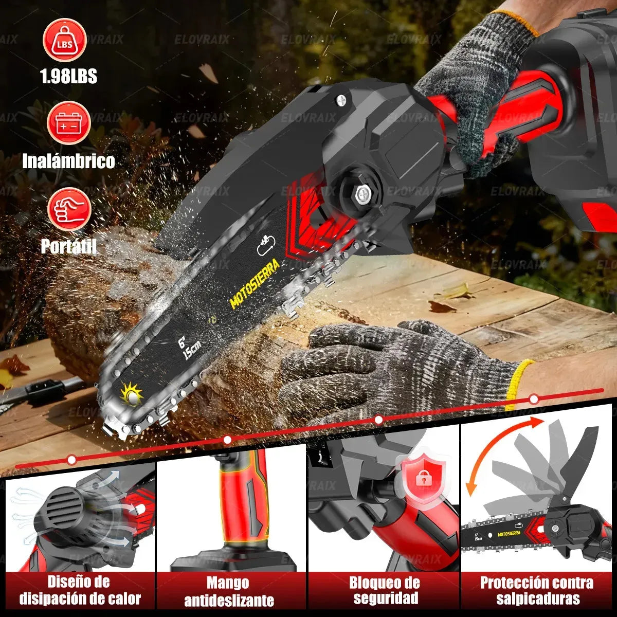 Motosierra Inalámbrica 1500W con Batería de 10000mAh y Accesorios Incluidos