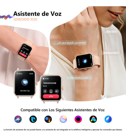 Reloj Inteligente Deportivo con Notificaciones y Marco de Metal Rosa - Metacompras