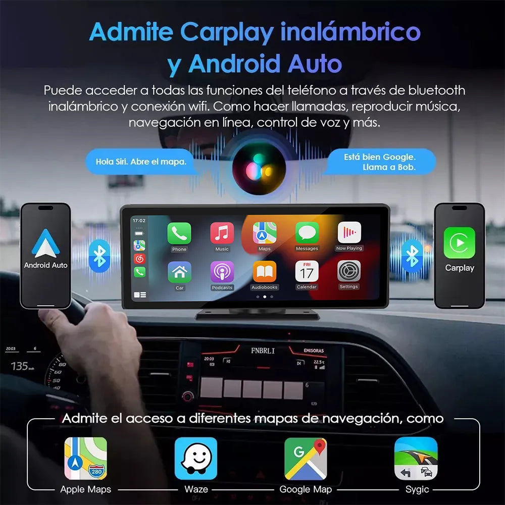 Estéreo Carplay Inalámbrico para Auto con Pantalla de 10.3" y Bluetooth