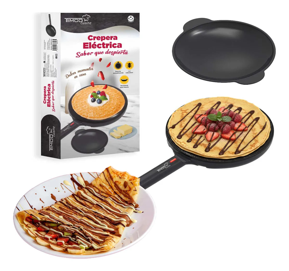 Máquina de Crepas Antiadherente 22 cm Multifuncional 600W Negra