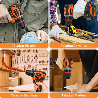Taladro Rotomartillo Inalámbrico 3 en 1 con 30 Accesorios y Baterías 7500mAh - Metacompras