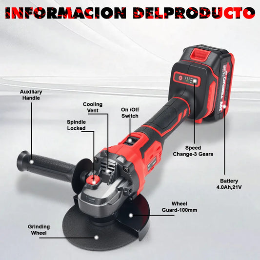 Esmeril Angular Inalambrico 20V 4Ah 5 Pulgadas para Trabajos Pesados - Metacompras