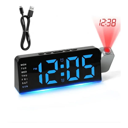 Digital Alarm Clock with Projector and FM Radio, Elegant Design