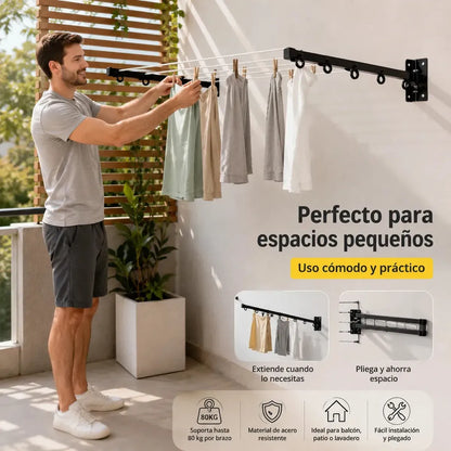 Tendedero Plegable Retráctil de Metal Reforzado para Interiores y Exteriores