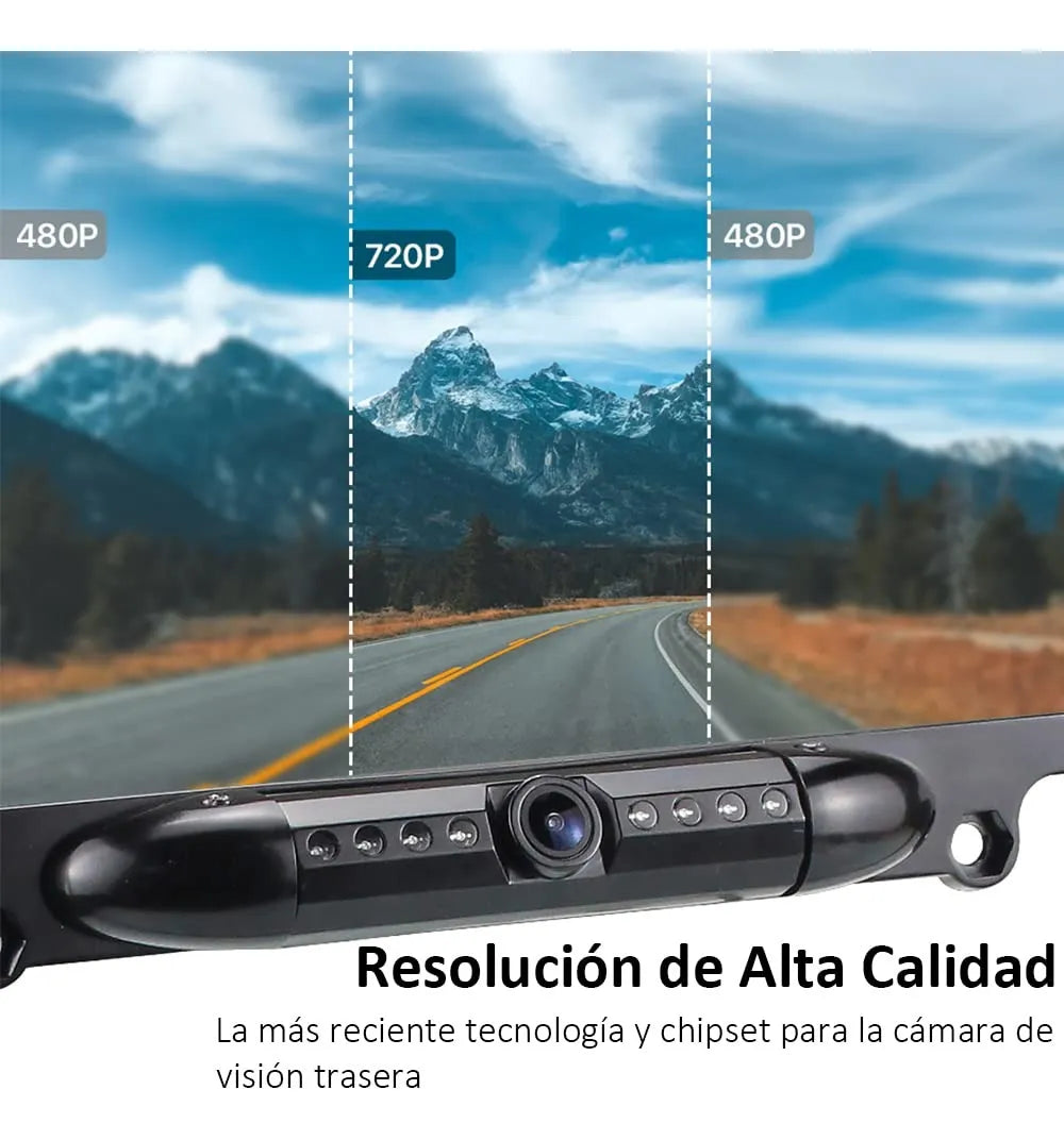 Cámara Reversa Portaplaca con 8 Luces LED y Visión Nocturna Ideal para Seguridad