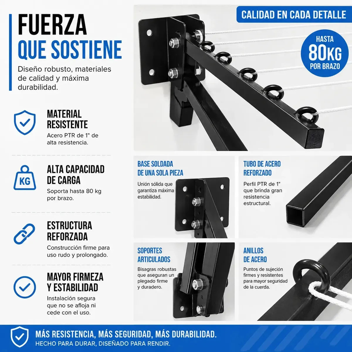 Tendedero Plegable Retráctil de Metal Reforzado para Interiores y Exteriores