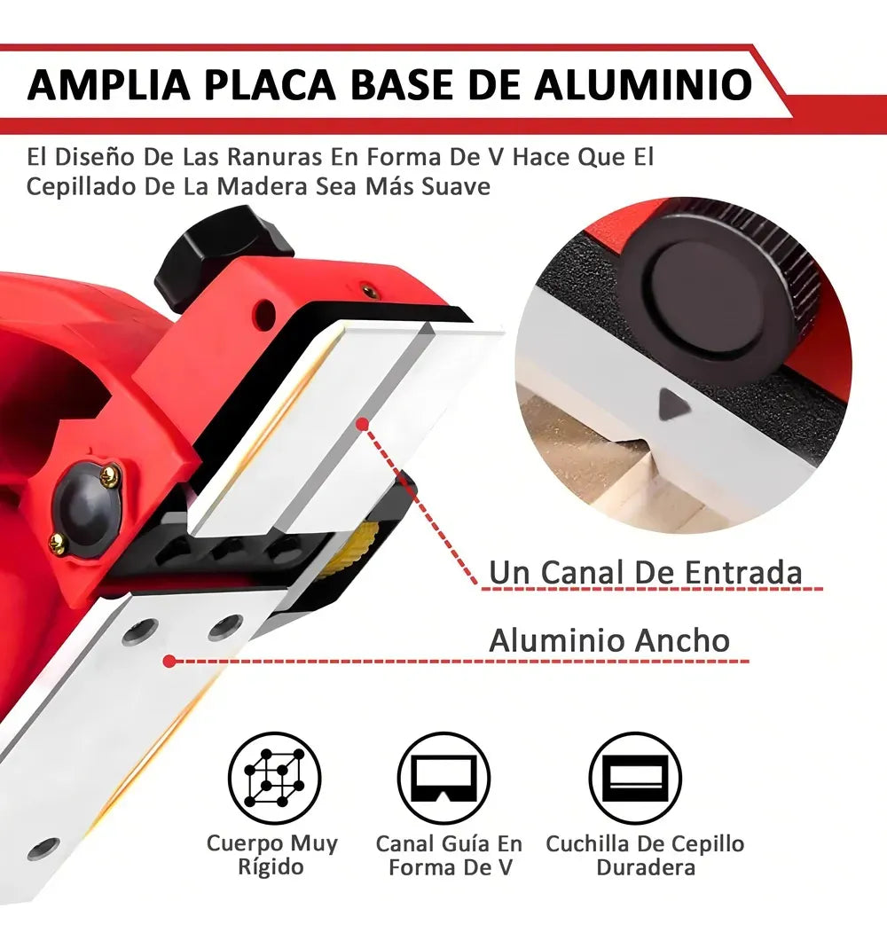 Cepilladora Eléctrica Profesional para Madera - Kit Completo Rojo - Metacompras