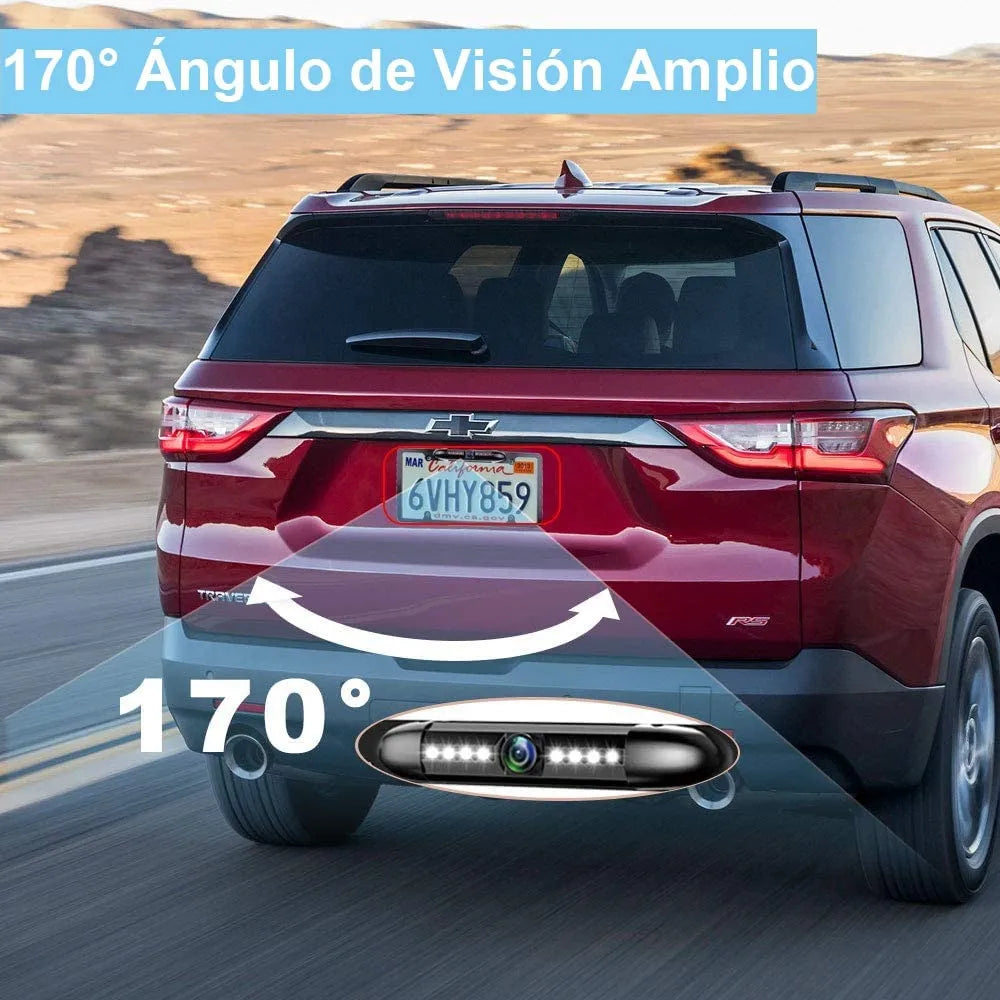 Cámara Reversa Portaplaca con 8 Luces LED y Visión Nocturna Ideal para Seguridad