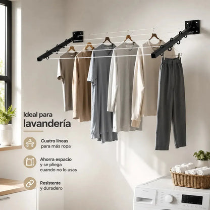 Tendedero Plegable Retráctil de Metal Reforzado para Interiores y Exteriores