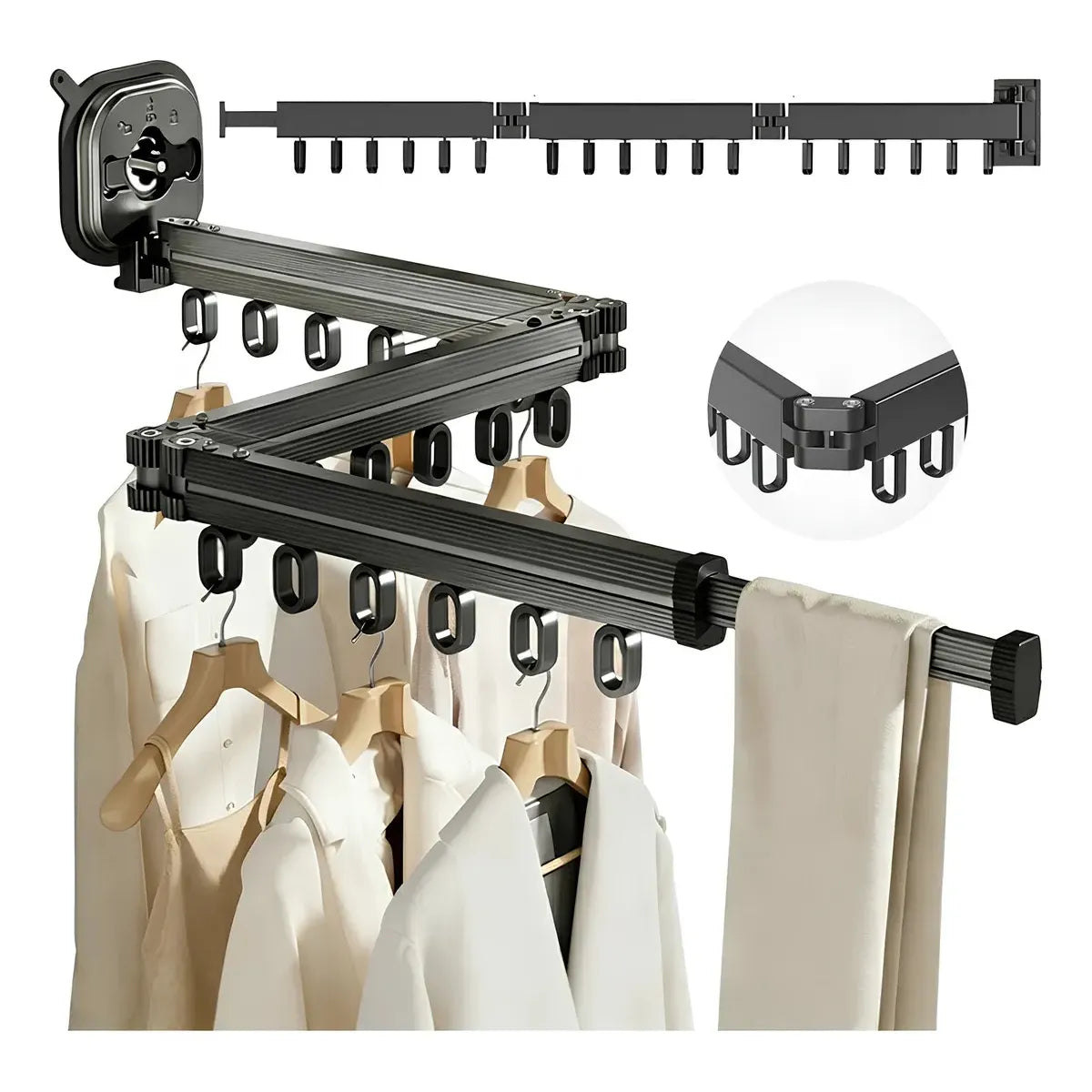 Tendedero Plegable de Pared 1.2m con 19 Ganchos y Capacidad de 30kg