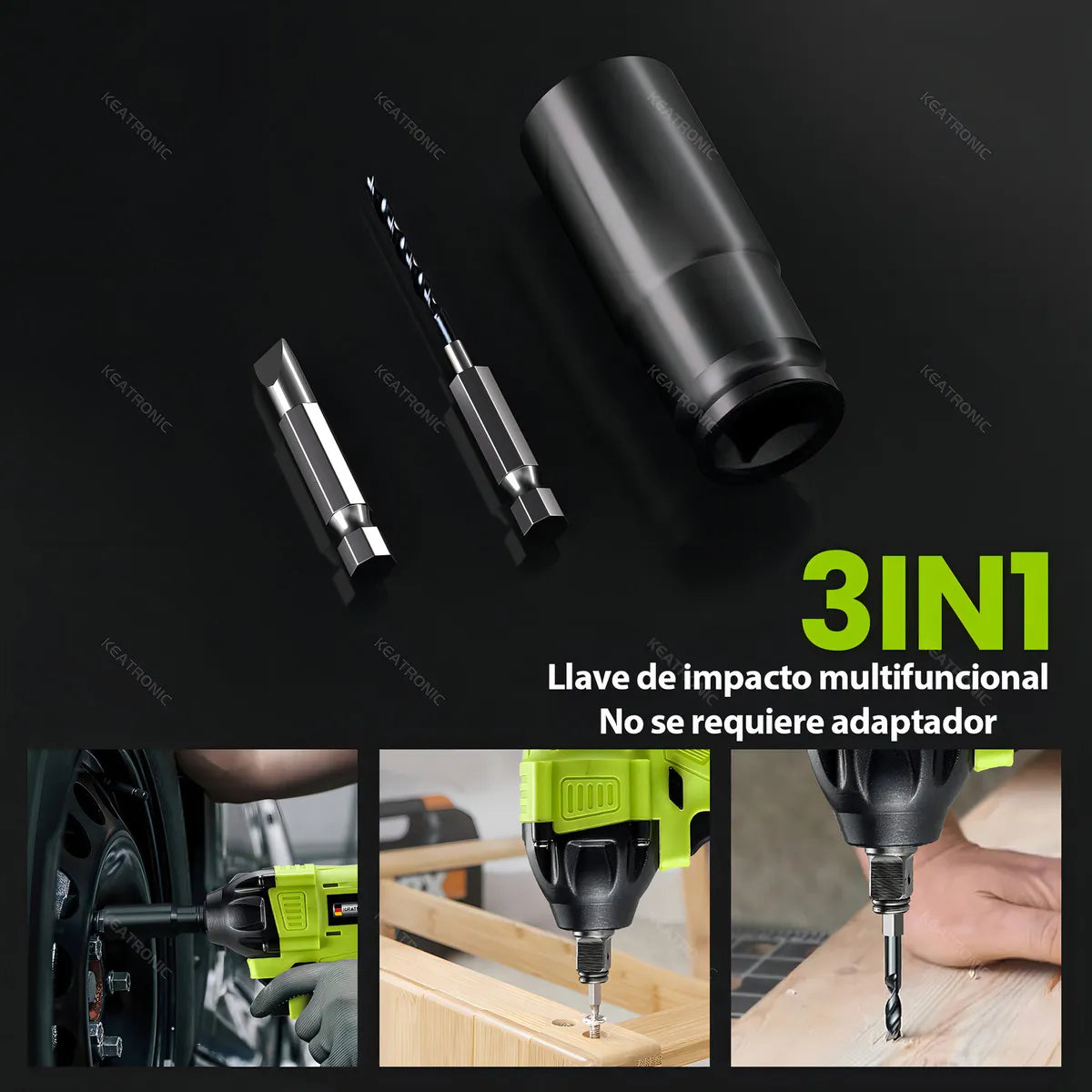 Llave de Impacto Inalámbrica 1/2" 520Nm Keatronic BL350 con 2 Baterías - Metacompras