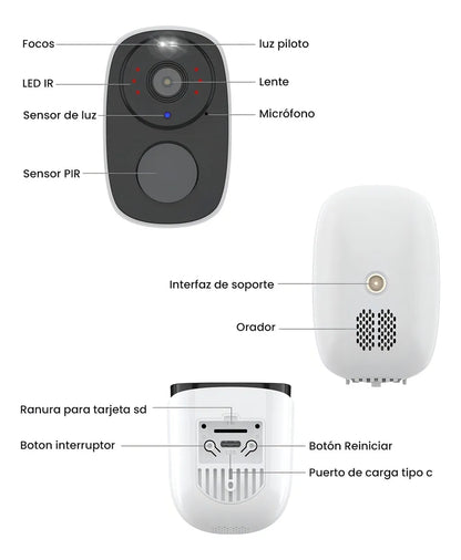 Cámara de Seguridad Solar WiFi Exterior 3MP Recargable Color Blanco - Metacompras