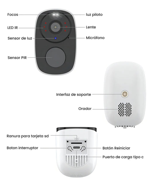 Cámara de Seguridad Solar WiFi Exterior 3MP Recargable Color Blanco - Metacompras