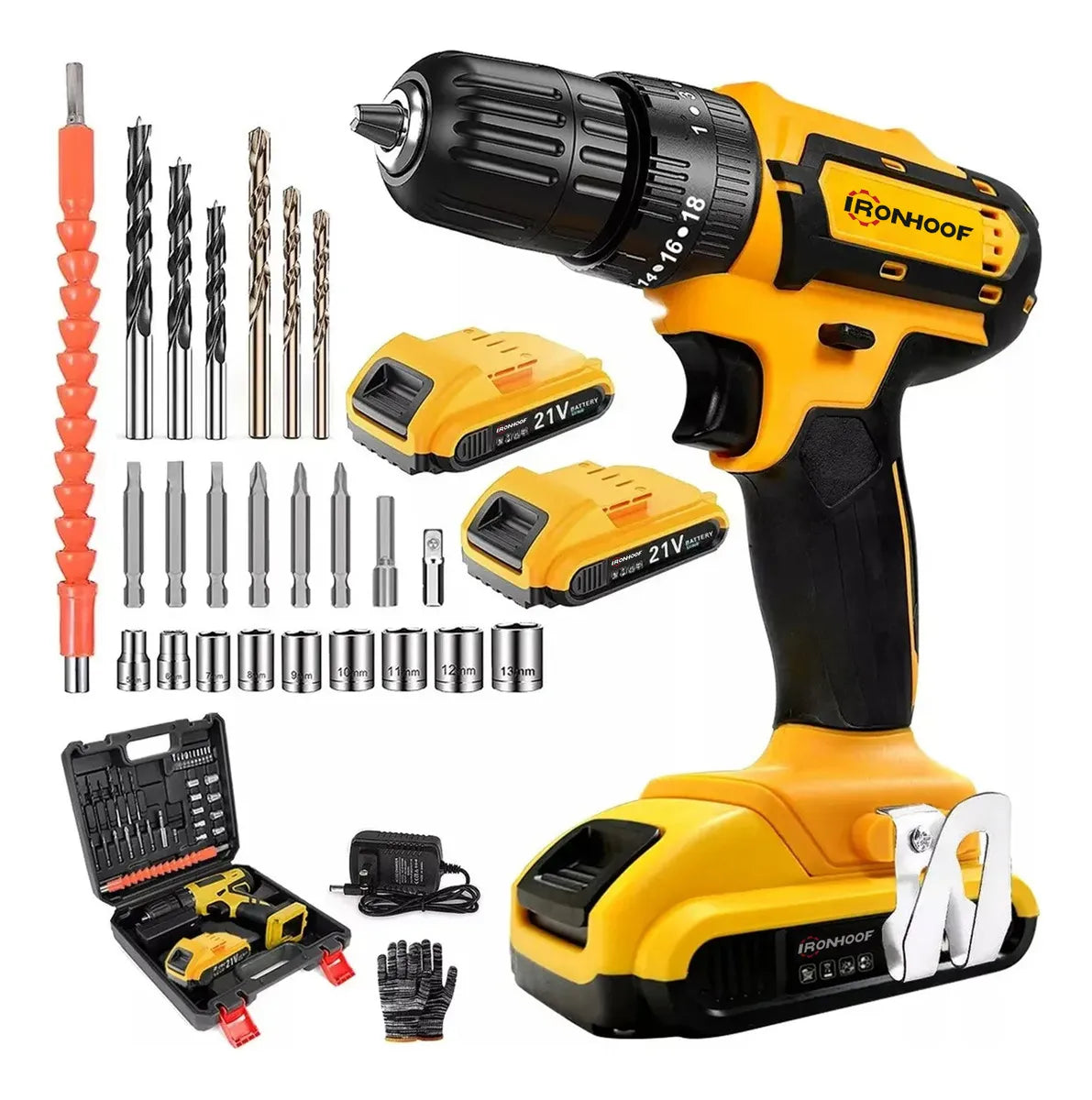 Taladro Destornillador Inalámbrico Kit Completo de Impacto Naranja
