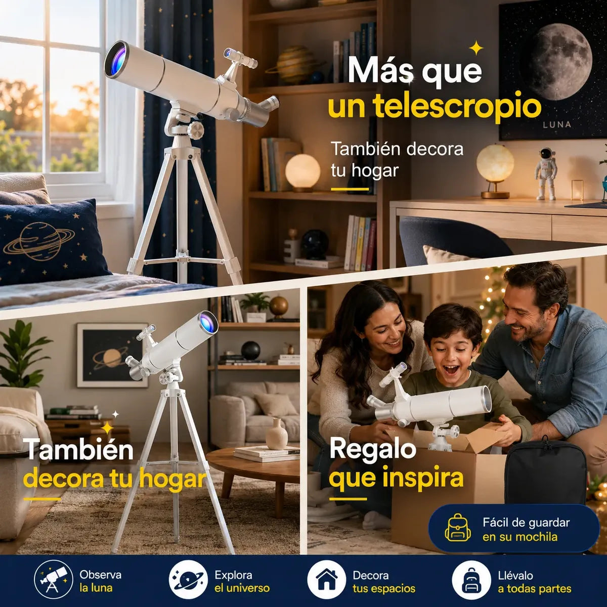 Telescopio 80mm con Mochila y Soporte para Celular - Exploración Astronómica Familiar