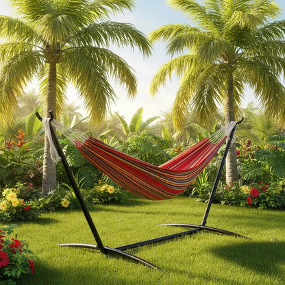 Hamaca Portátil Colgante con Soporte de Acero para Jardín y Relax