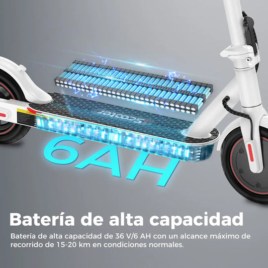 Scooter Eléctrico Plegable 25km/h con Neumáticos de 8.5'' y LED - Metacompras