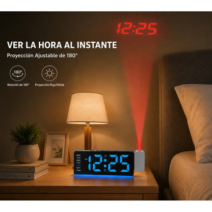 Digital Alarm Clock with Projector and FM Radio, Elegant Design