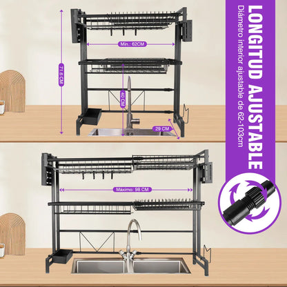 Escurridor de Trastes 2 Niveles Organizador de Platos Color Negro