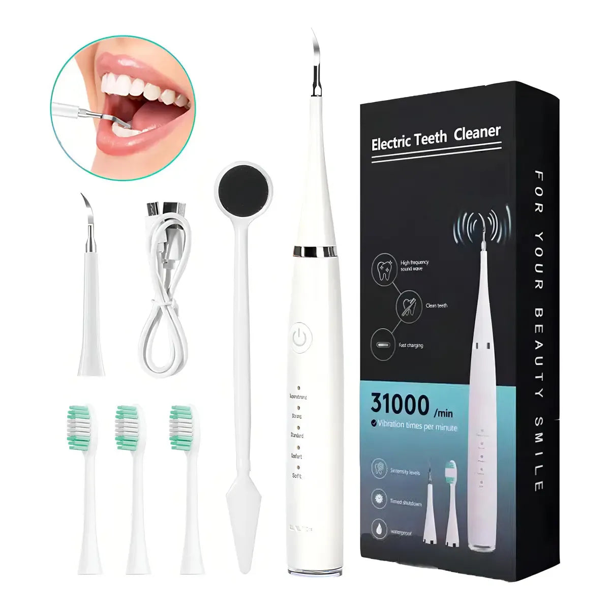 Kit Eléctrico de Limpieza Dental 3 en 1 para Eliminar Sarro y Manchas