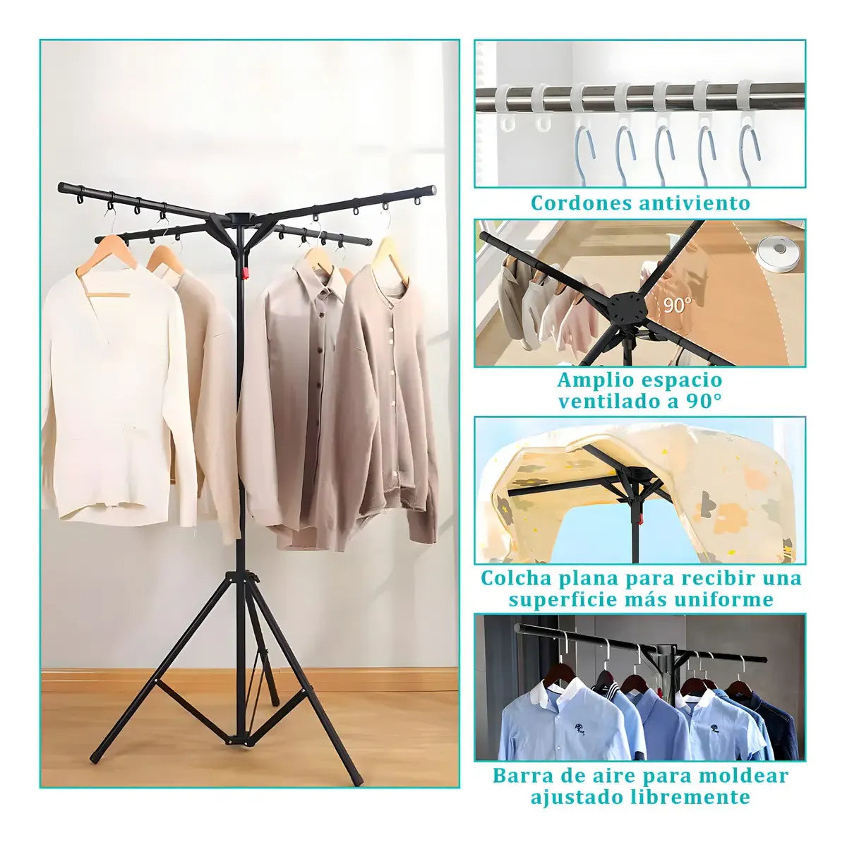 Tendedero Plegable Interactivo con Altura Ajustable y Diseño Compacto