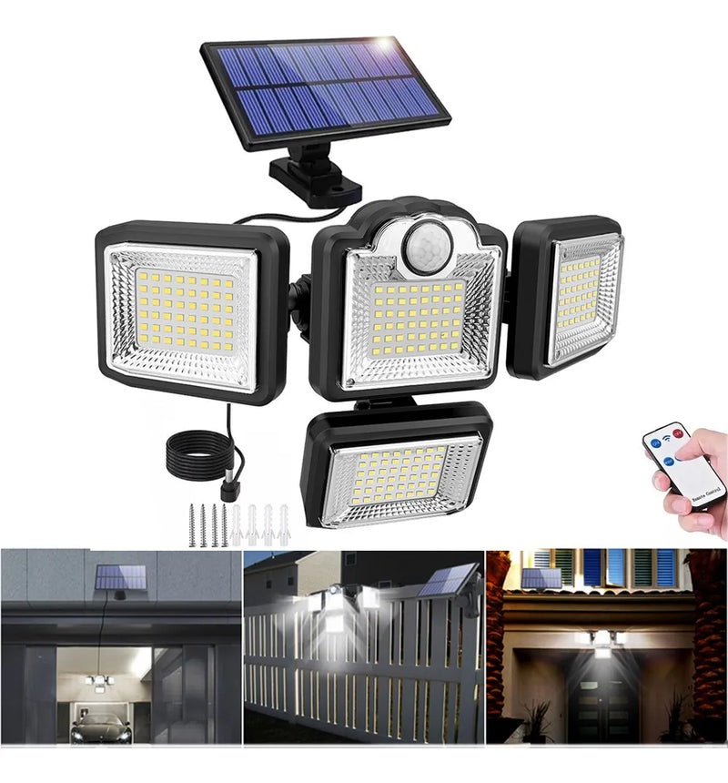 Lámpara Solar de Pared con Sensor de Luz y 192 LEDs para Exteriores