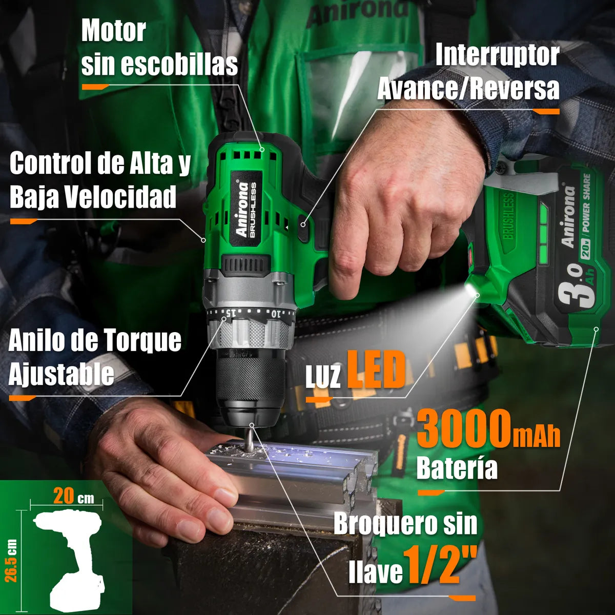 Taladro Rotomartillo 80nm 20v 3.0ah - Potente y Sin Carbones - Metacompras