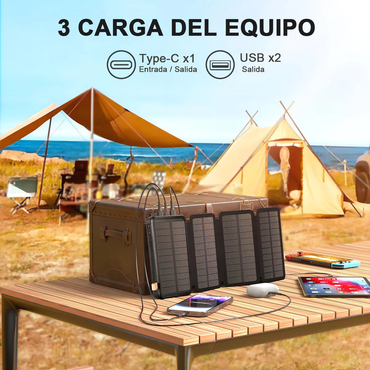 Power Bank Solar 30000mAh Portátil con 4 Páneles Solares - Metacompras