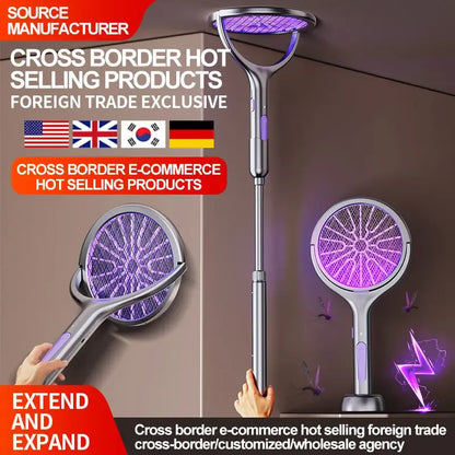 Matamoscas Eléctrico Telescópico con Luz LED para Control de Insectos