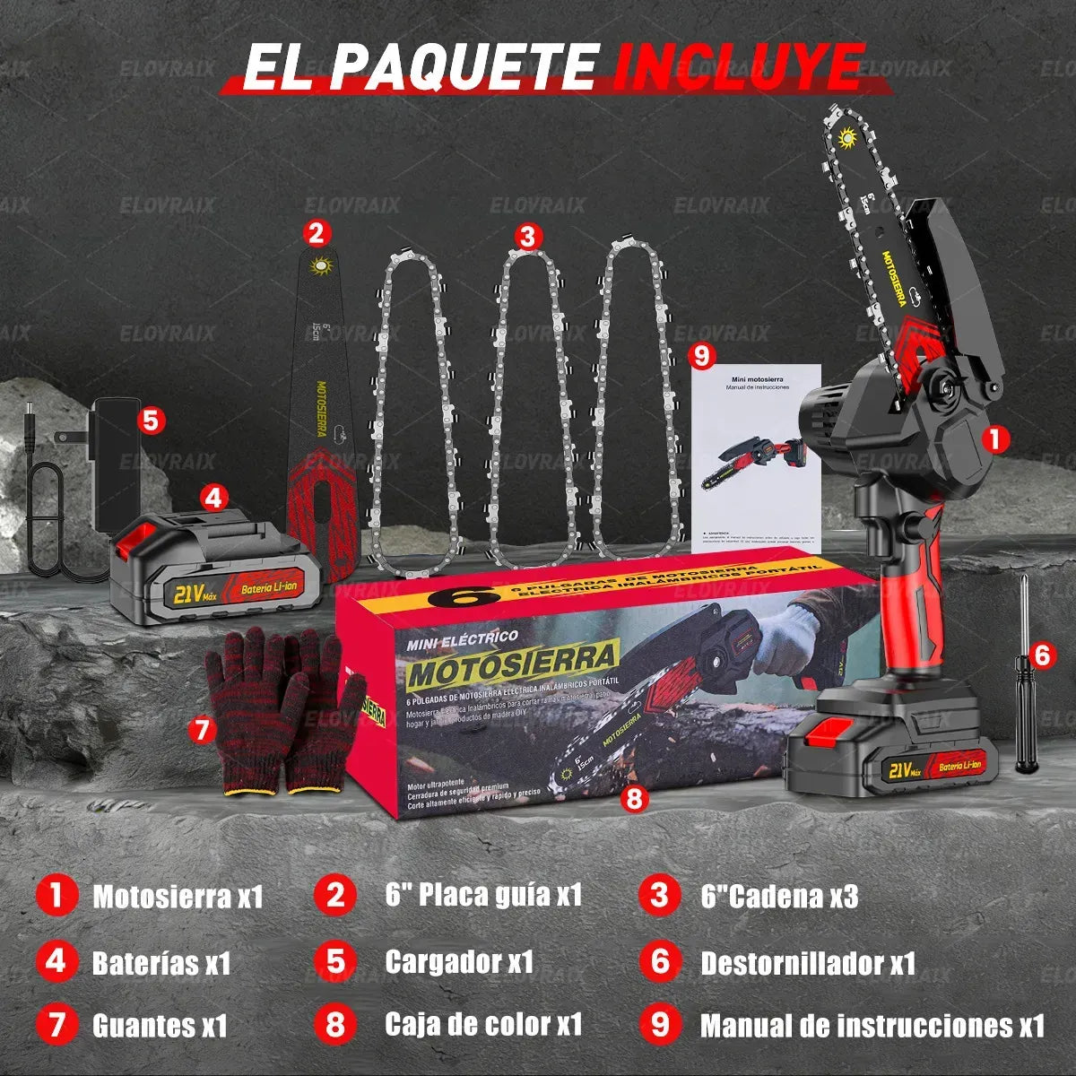 Motosierra Inalámbrica 1500W con Batería de 10000mAh y Accesorios Incluidos