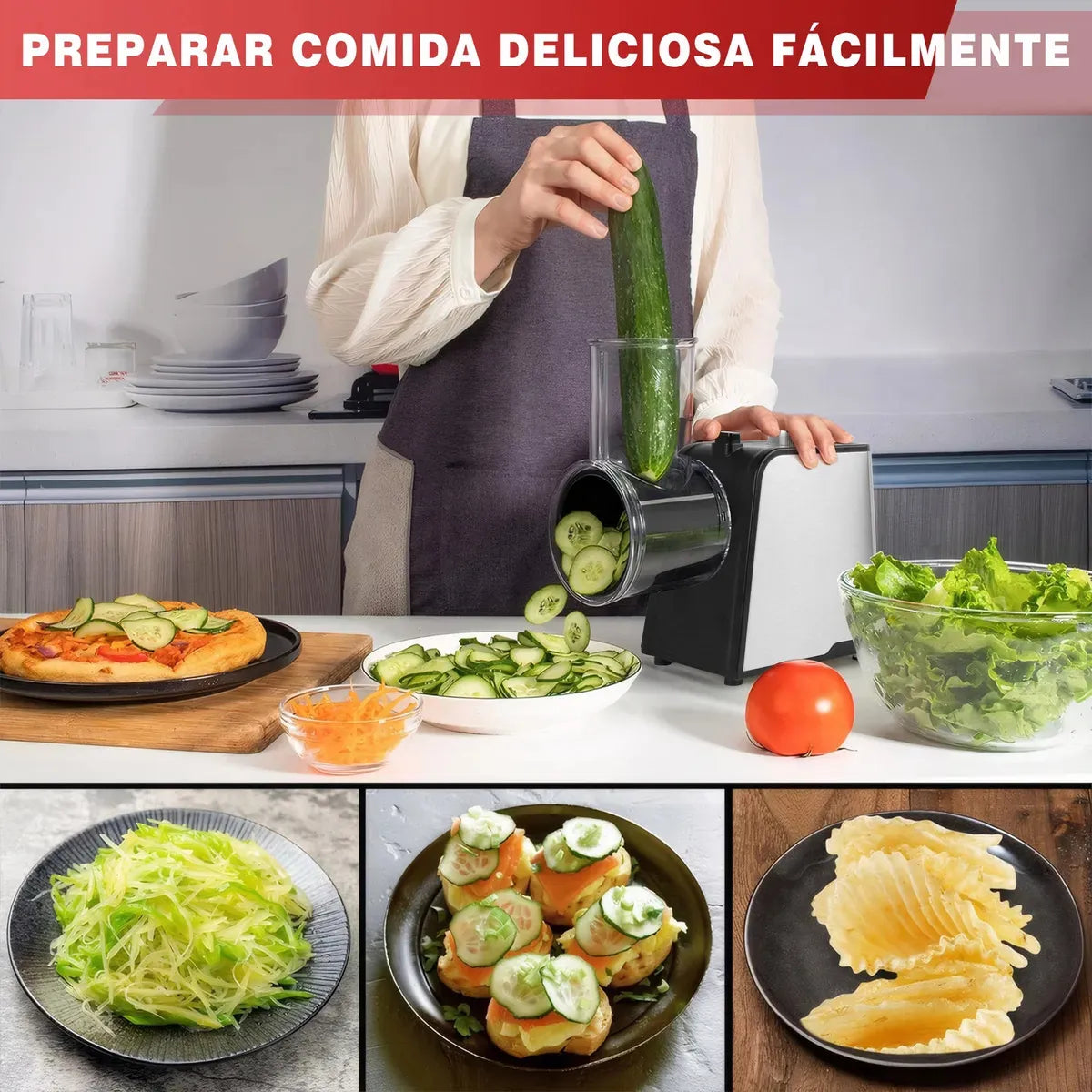 Rallador Eléctrico 5 en 1 de Acero Inoxidable para Cortar Verduras