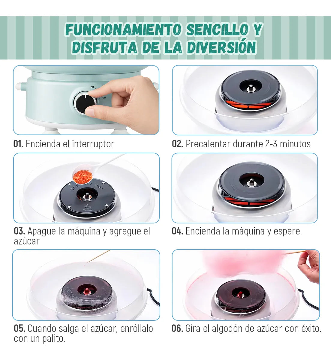Máquina Eléctrica de Algodón de Azúcar Portátil + 50 Palitos Incluidos - Metacompras