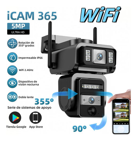 Cámara Solar Doble Lente 1080mp para Vigilancia al Aire Libre