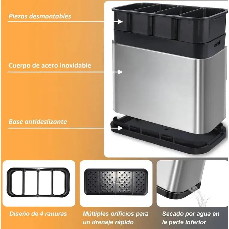 Organizador de Cubiertos Desmontable con Drenaje Eficiente y 4 Compartimentos