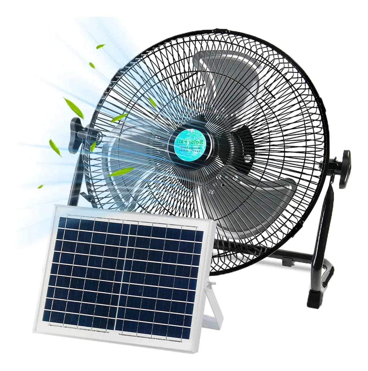 Ventilador Solar Metálico Recargable USB de 12 Pulgadas y 12 Velocidades