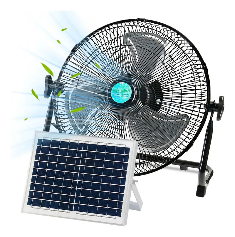 Ventilador Solar Metálico Recargable USB de 12 Pulgadas y 12 Velocidades