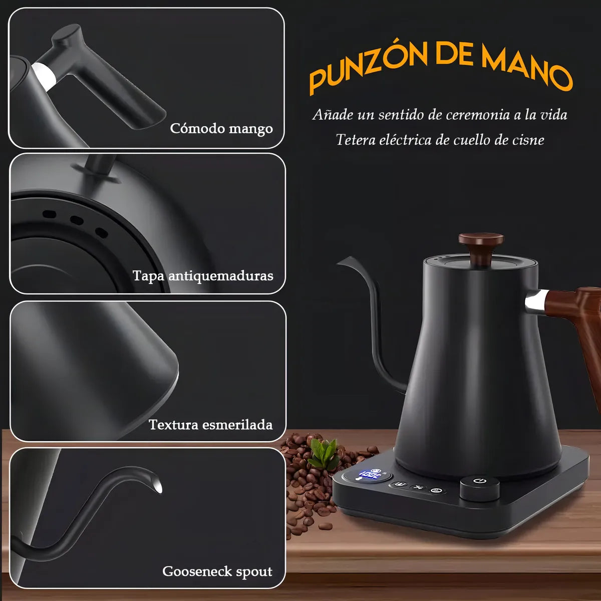 Tetera Eléctrica Negra 900ml con Control de Temperatura Ajustable - Metacompras