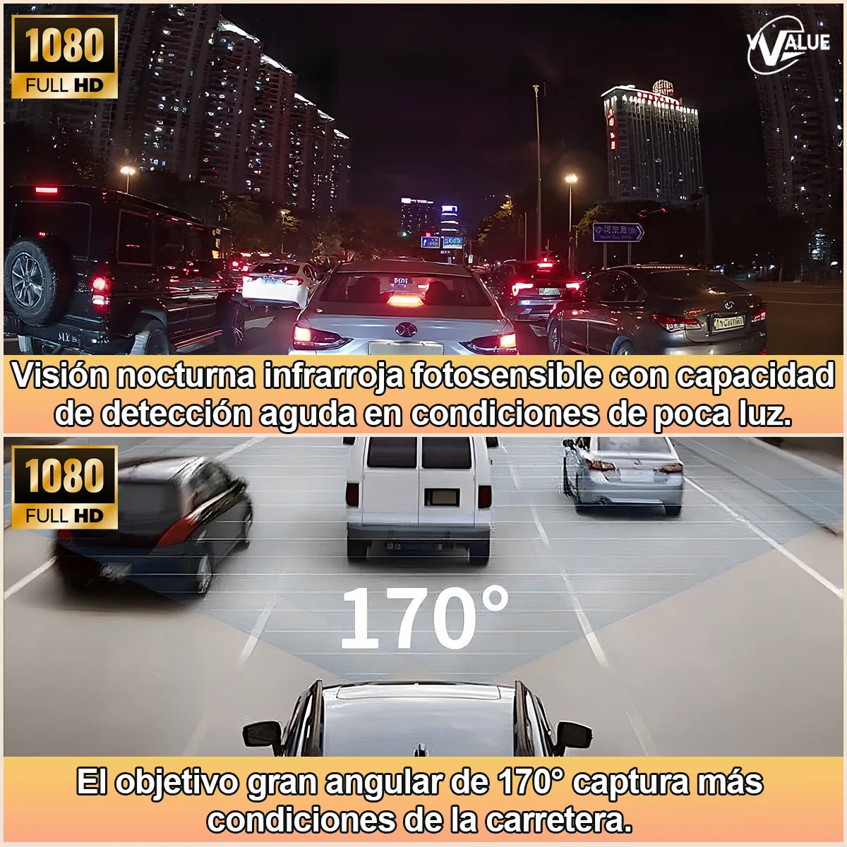 Cámara para Auto con Visión Nocturna y Luz LED - 64GB Incluidos