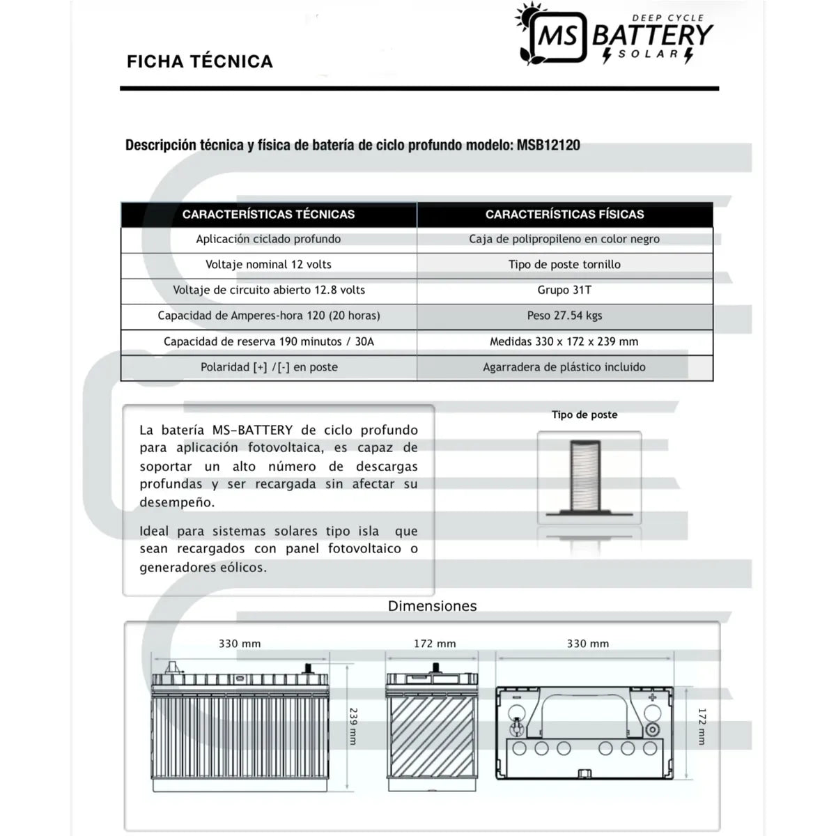 Batería Ciclo Profundo 120Ah 12V para Energía Solar y Proyectos Ecológicos