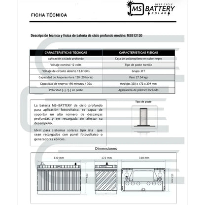 Batería Ciclo Profundo 120Ah 12V para Energía Solar y Proyectos Ecológicos