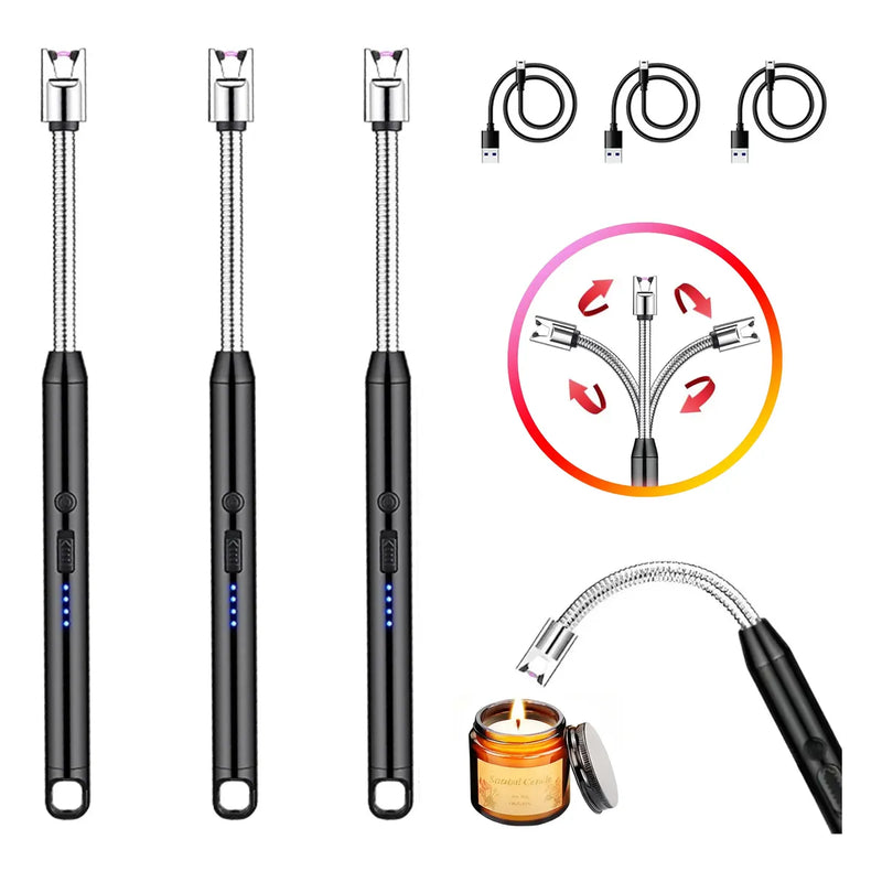Kit de 3 Encendedores Eléctricos Recargables Multiusos para Cocina - Metacompras