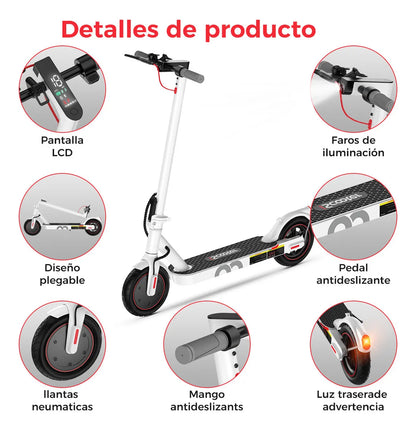 Scooter Eléctrico Plegable 25km/h con Neumáticos de 8.5'' y LED - Metacompras