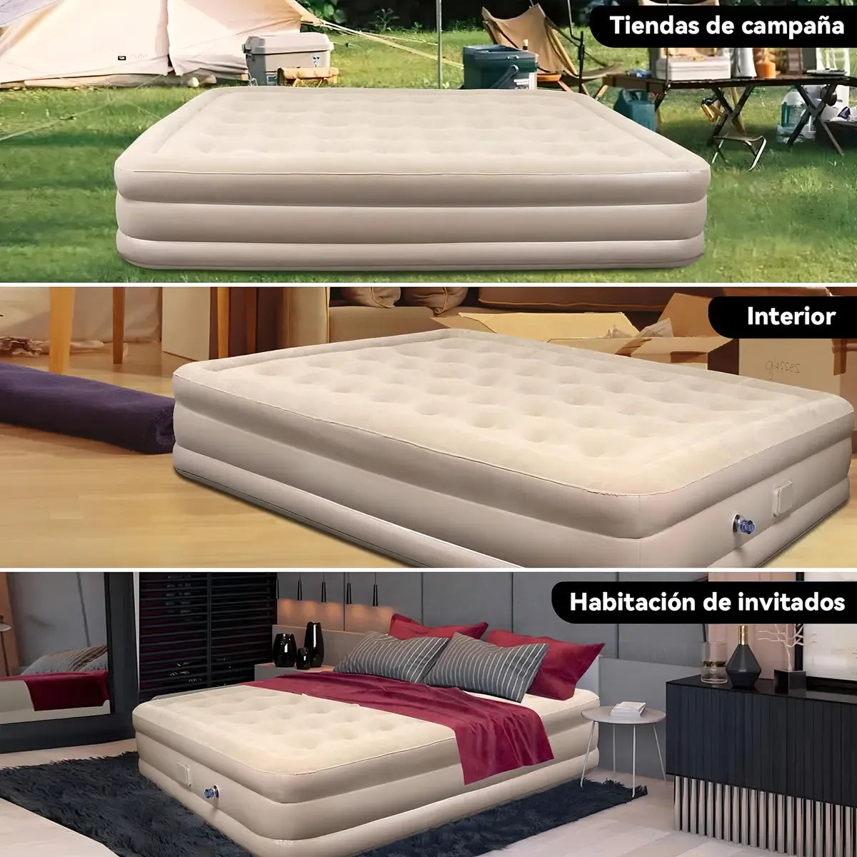 Colchón Inflable Queen con Bomba Eléctrica y Almohadas, 300kg