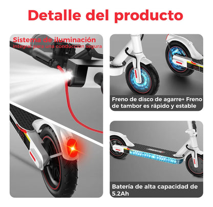 Scooter Eléctrico Plegable 25km/h con Neumáticos de 8.5'' y LED - Metacompras