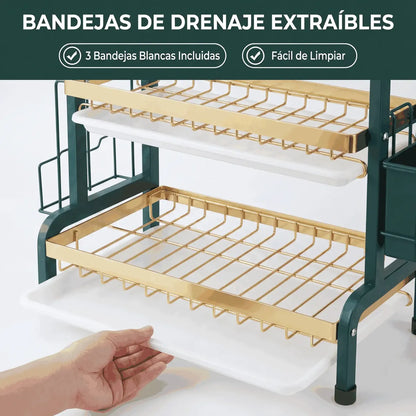Fregadero Extra Grande de Acero Inoxidable con 3 Niveles y Seca Vasos