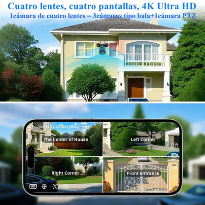 360° WiFi Security Camera with Three Lenses and Two-Way Audio, Compatible with Alexa