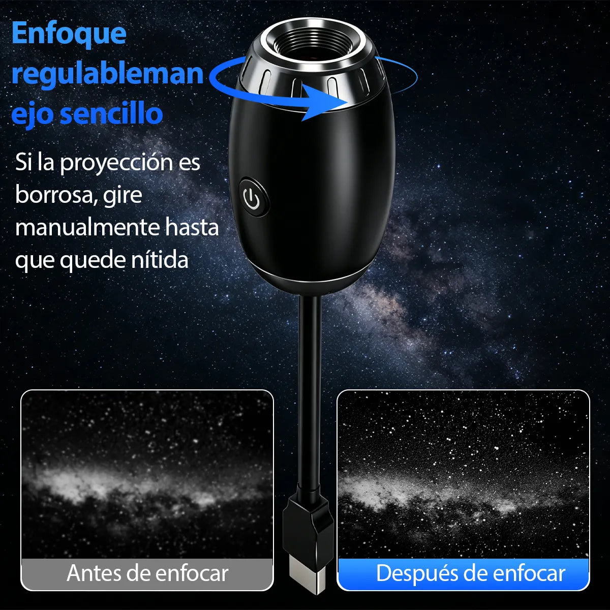 Proyector de Estrellas Luz Nocturna USB para Crear Ambientes Mágicos