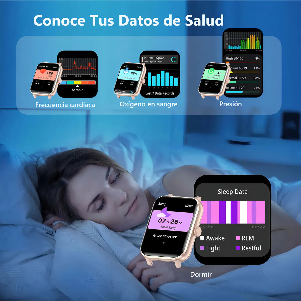 Reloj Inteligente Deportivo con Notificaciones y Marco de Metal Rosa - Metacompras