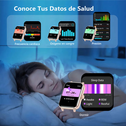 Reloj Inteligente Deportivo con Notificaciones y Marco de Metal Rosa - Metacompras