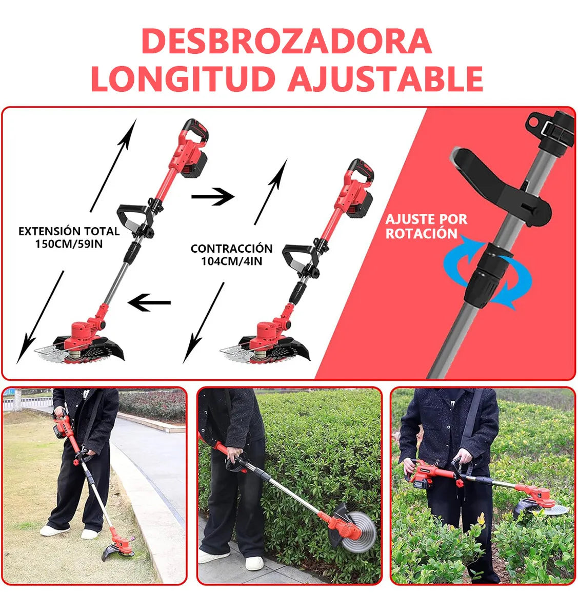 Desbrozadora Electrica Inalambrica Sin Escobillas 9inch Hoja Color Rojo - Metacompras